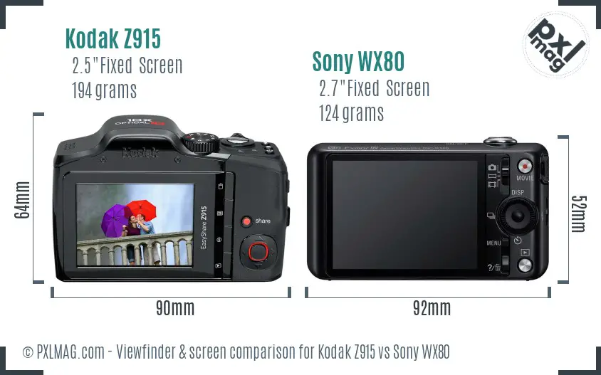 Kodak Z915 vs Sony WX80 Screen and Viewfinder comparison Kodak Z915 vs Sony WX80 Screen and Viewfinder comparison