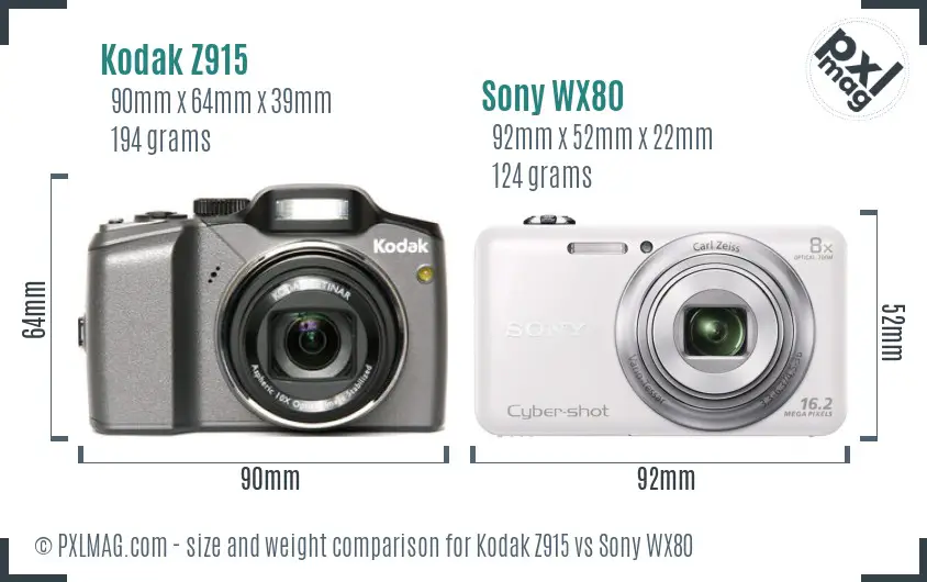 Kodak Z915 vs Sony WX80 size comparison Kodak Z915 vs Sony WX80 size comparison