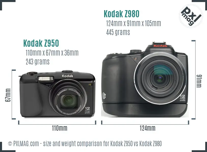 Kodak Z950 vs Kodak Z980 size comparison