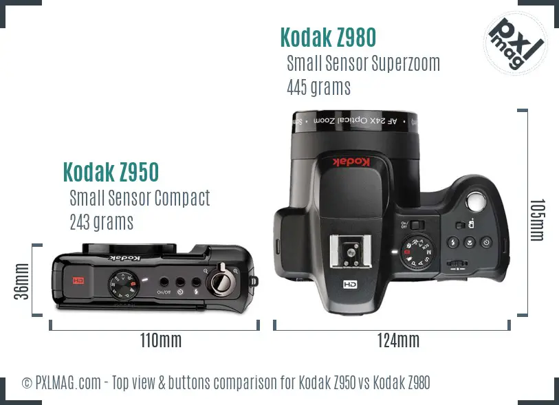 Kodak Z950 vs Kodak Z980 top view buttons comparison