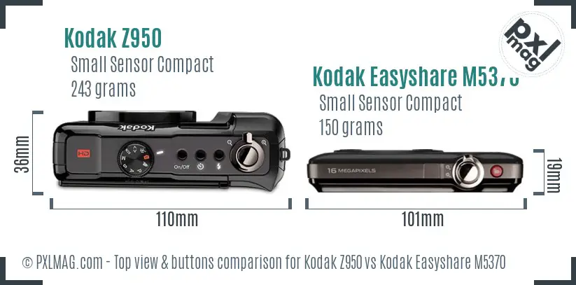 Kodak Z950 vs Kodak Easyshare M5370 top view buttons comparison