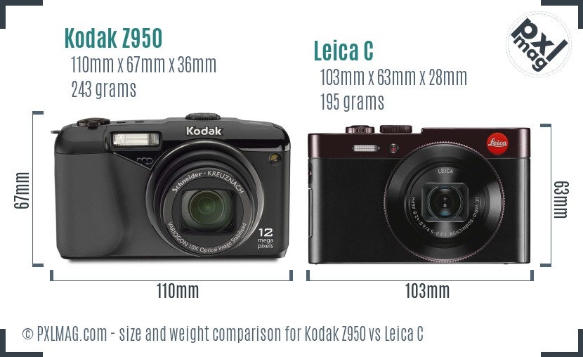 Kodak Z950 vs Leica C size comparison