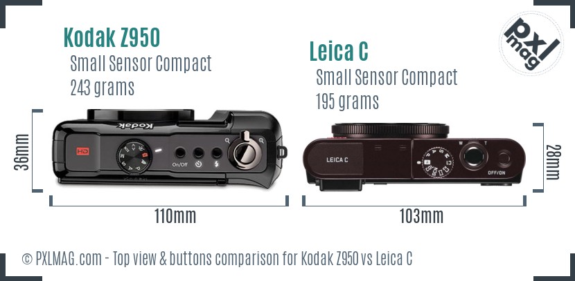 Kodak Z950 vs Leica C top view buttons comparison