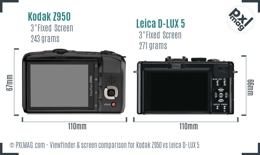 Kodak Z950 vs Leica D-LUX 5 Screen and Viewfinder comparison