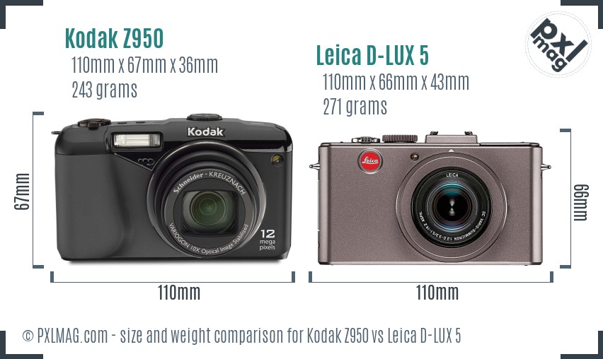 Kodak Z950 vs Leica D-LUX 5 size comparison