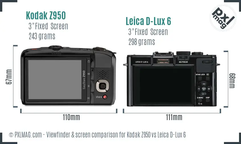 Kodak Z950 vs Leica D-Lux 6 Screen and Viewfinder comparison