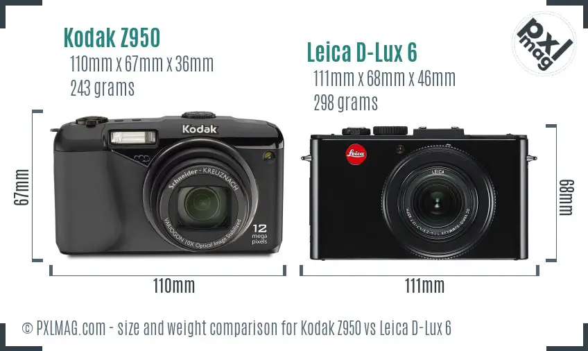 Kodak Z950 vs Leica D-Lux 6 size comparison