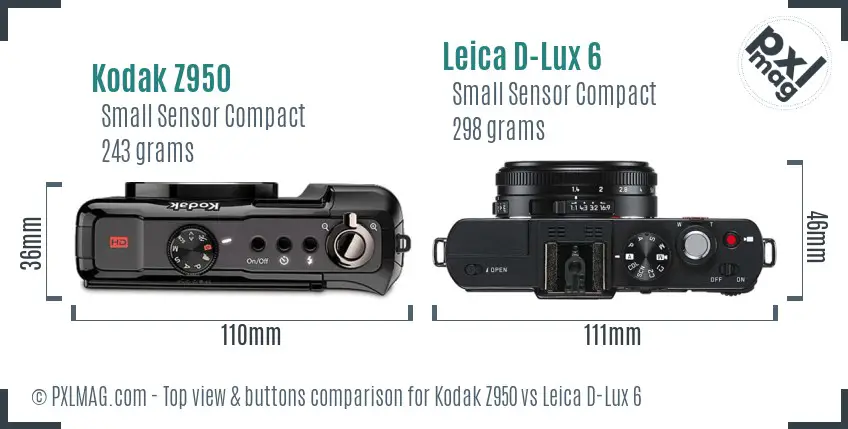 Kodak Z950 vs Leica D-Lux 6 top view buttons comparison