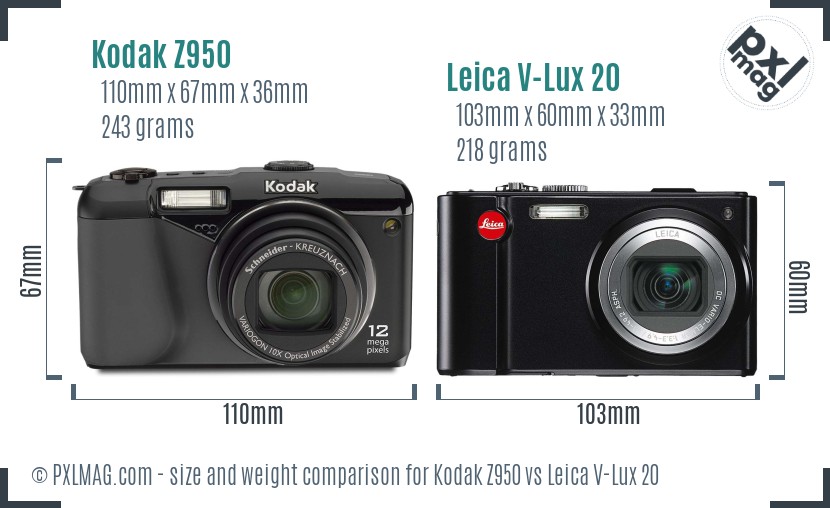 Kodak Z950 vs Leica V-Lux 20 size comparison