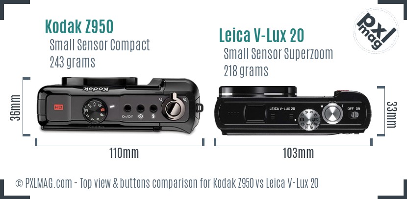 Kodak Z950 vs Leica V-Lux 20 top view buttons comparison