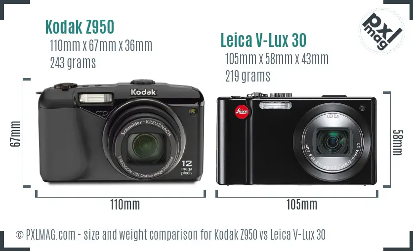 Kodak Z950 vs Leica V-Lux 30 size comparison