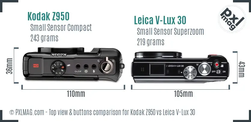 Kodak Z950 vs Leica V-Lux 30 top view buttons comparison