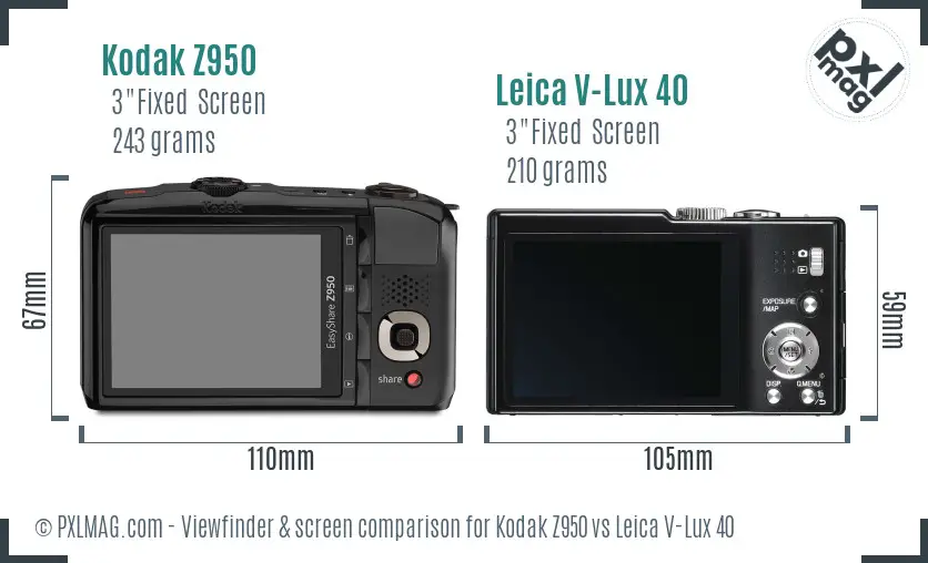 Kodak Z950 vs Leica V-Lux 40 Screen and Viewfinder comparison