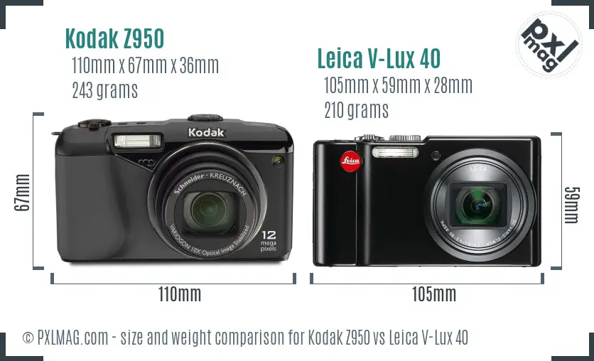 Kodak Z950 vs Leica V-Lux 40 size comparison