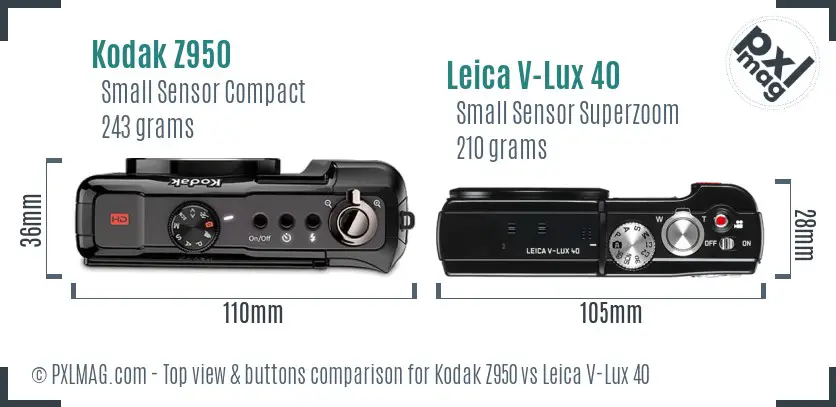 Kodak Z950 vs Leica V-Lux 40 top view buttons comparison