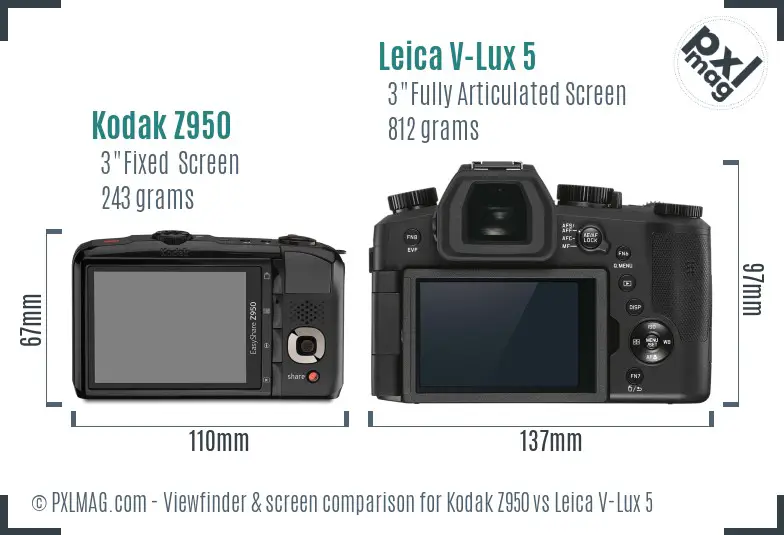 Kodak Z950 vs Leica V-Lux 5 Screen and Viewfinder comparison