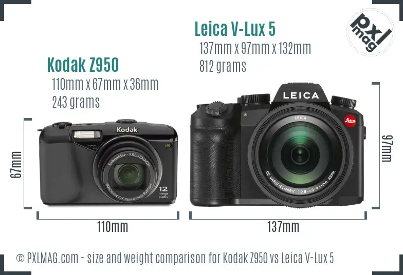 Kodak Z950 vs Leica V-Lux 5 size comparison