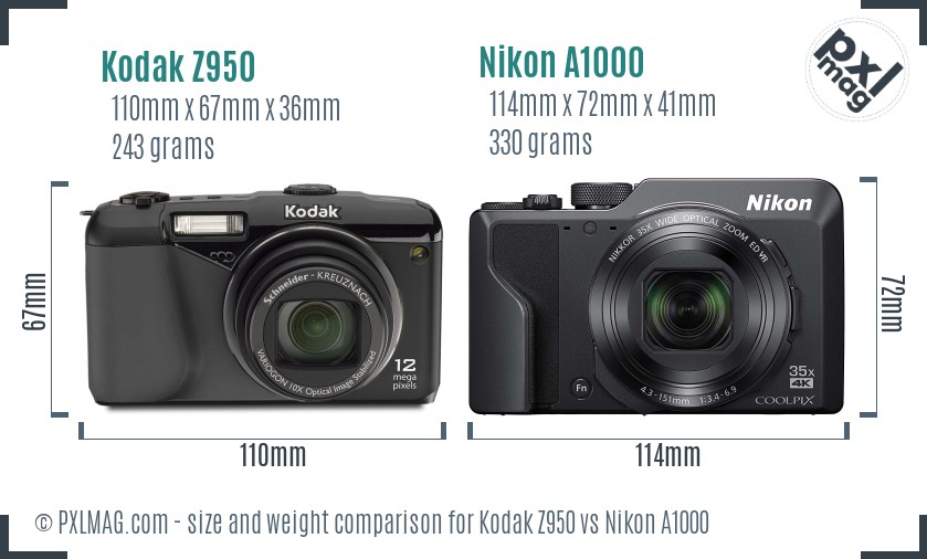 Kodak Z950 vs Nikon A1000 size comparison Kodak Z950 vs Nikon A1000 size comparison