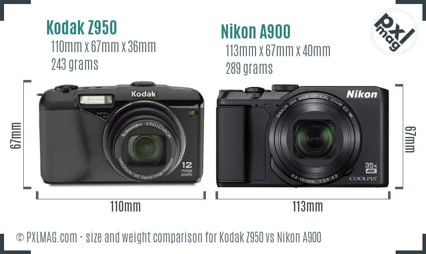 Kodak Z950 vs Nikon A900 size comparison
