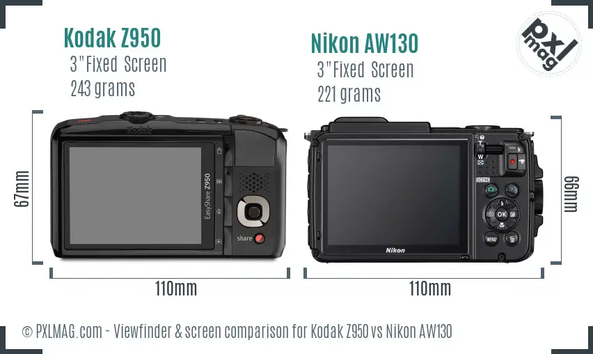 Kodak Z950 vs Nikon AW130 Screen and Viewfinder comparison