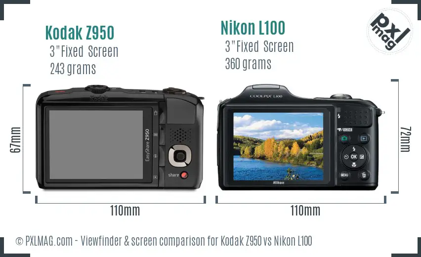 Kodak Z950 vs Nikon L100 Screen and Viewfinder comparison