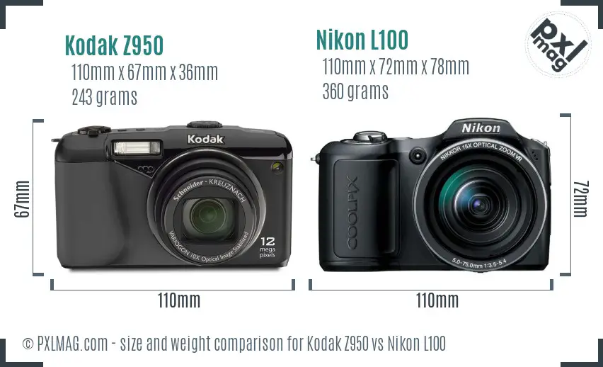 Kodak Z950 vs Nikon L100 size comparison