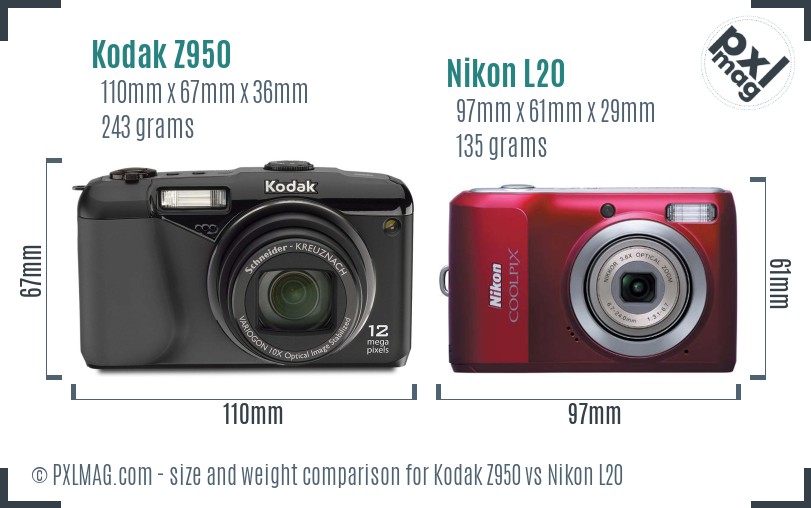 Kodak Z950 vs Nikon L20 size comparison