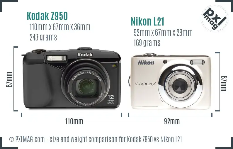 Kodak Z950 vs Nikon L21 size comparison