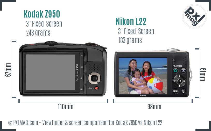 Kodak Z950 vs Nikon L22 Screen and Viewfinder comparison