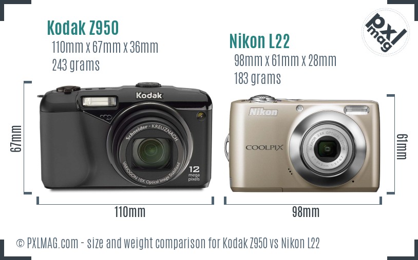 Kodak Z950 vs Nikon L22 size comparison
