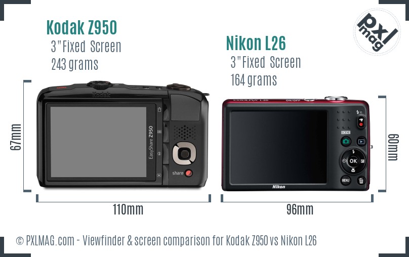 Kodak Z950 vs Nikon L26 Screen and Viewfinder comparison