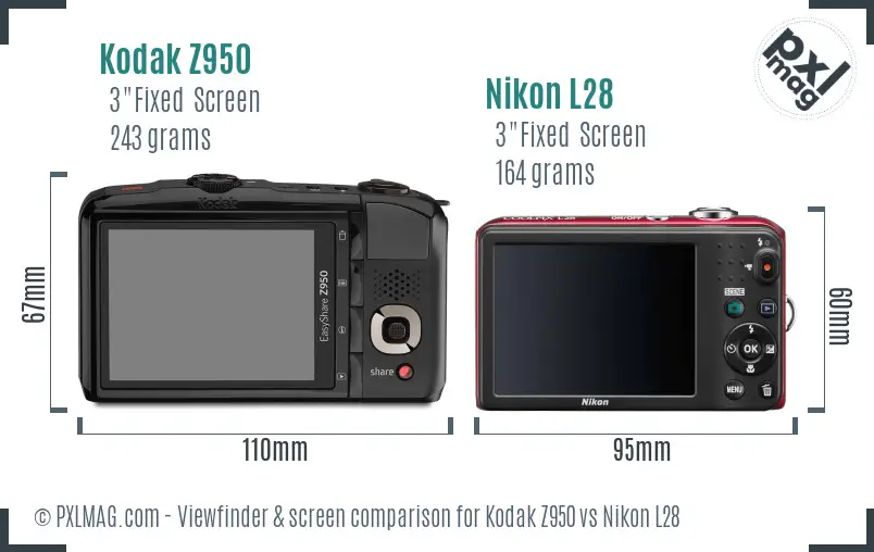Kodak Z950 vs Nikon L28 Screen and Viewfinder comparison
