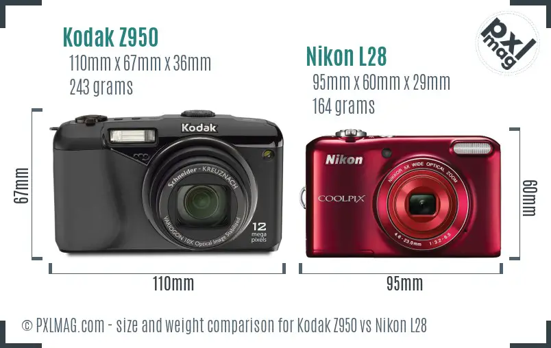 Kodak Z950 vs Nikon L28 size comparison