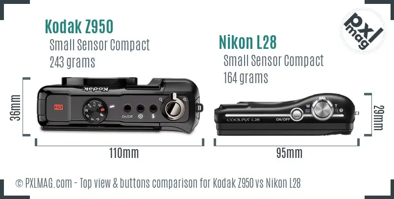 Kodak Z950 vs Nikon L28 top view buttons comparison