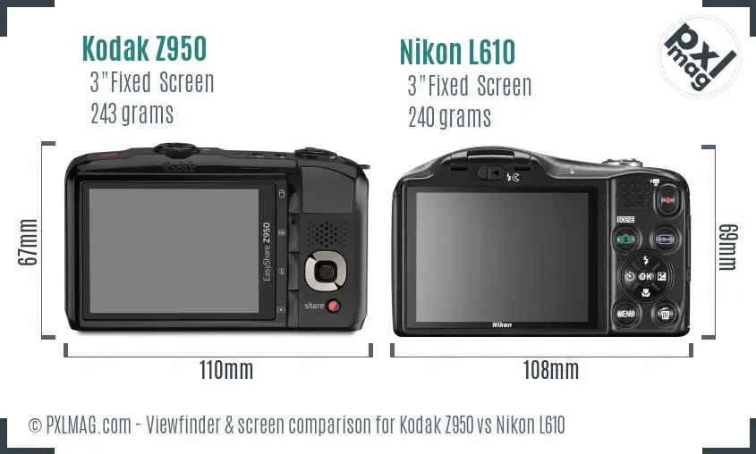 Kodak Z950 vs Nikon L610 Screen and Viewfinder comparison