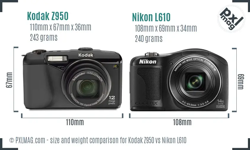 Kodak Z950 vs Nikon L610 size comparison