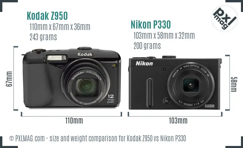 Kodak Z950 vs Nikon P330 size comparison