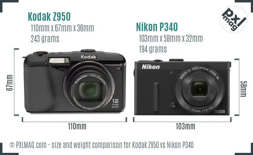 Kodak Z950 vs Nikon P340 size comparison Kodak Z950 vs Nikon P340 size comparison