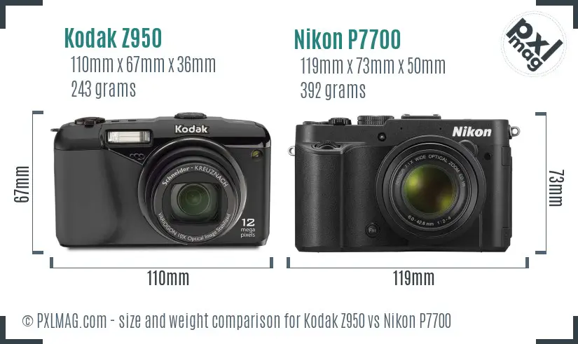 Kodak Z950 vs Nikon P7700 size comparison