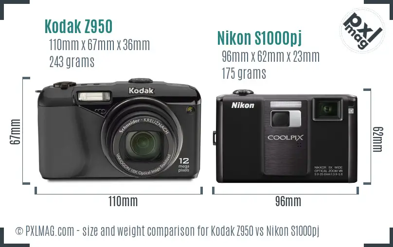 Kodak Z950 vs Nikon S1000pj size comparison