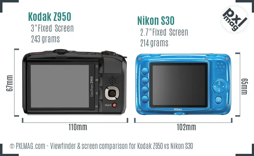 Kodak Z950 vs Nikon S30 Screen and Viewfinder comparison