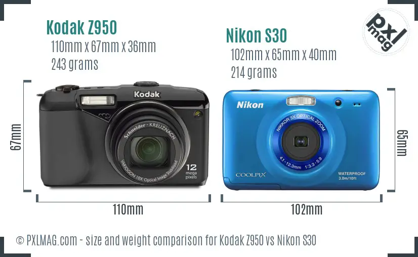 Kodak Z950 vs Nikon S30 size comparison