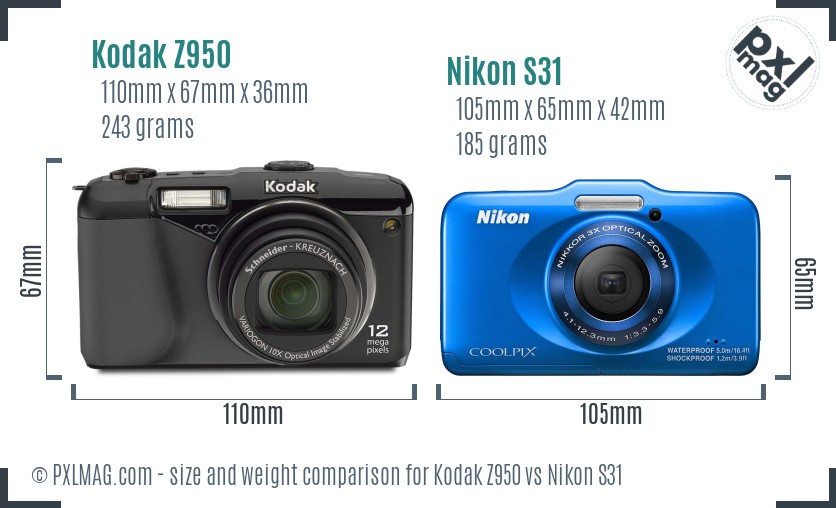 Kodak Z950 vs Nikon S31 size comparison Kodak Z950 vs Nikon S31 size comparison