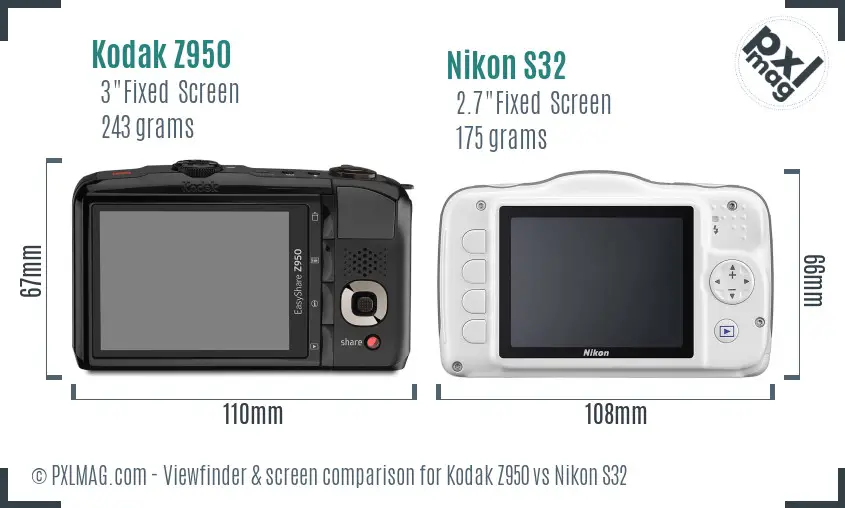 Kodak Z950 vs Nikon S32 Screen and Viewfinder comparison