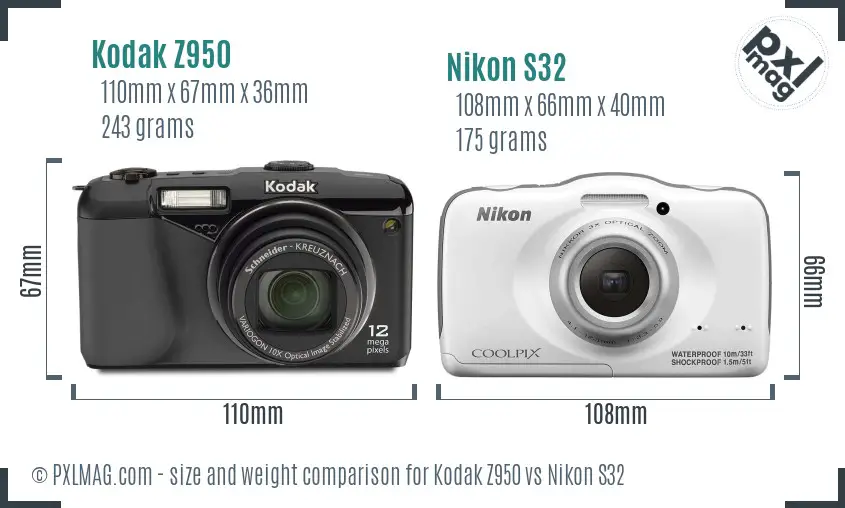 Kodak Z950 vs Nikon S32 size comparison
