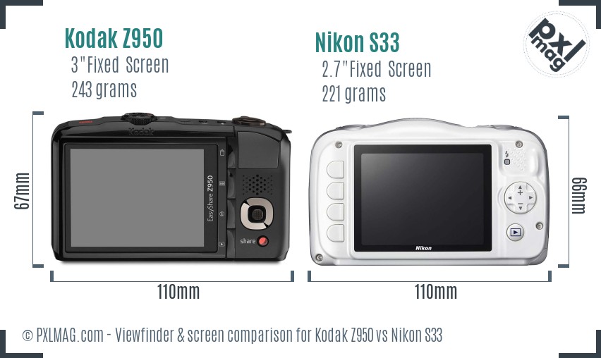 Kodak Z950 vs Nikon S33 Screen and Viewfinder comparison