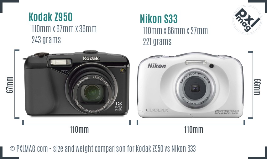 Kodak Z950 vs Nikon S33 size comparison Kodak Z950 vs Nikon S33 size comparison