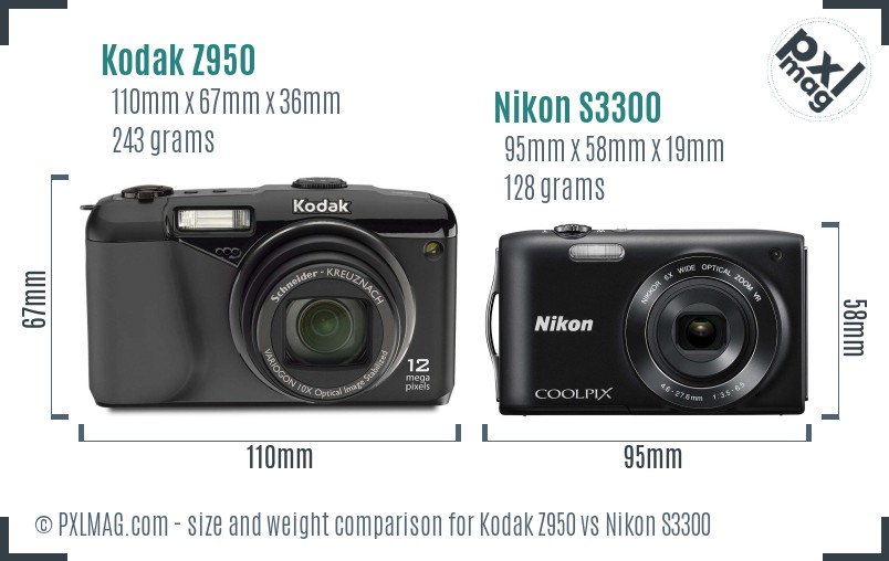 Kodak Z950 vs Nikon S3300 size comparison