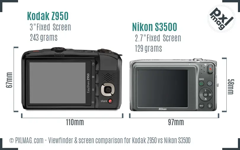 Kodak Z950 vs Nikon S3500 Screen and Viewfinder comparison