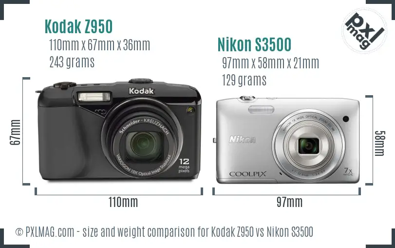 Kodak Z950 vs Nikon S3500 size comparison
